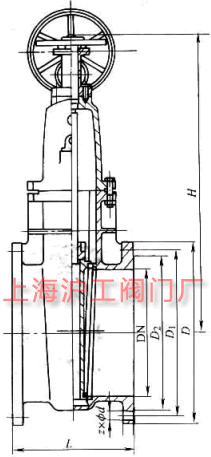 Z45T-10、Z45T-16Q 型暗桿楔式單閘板閘閥主要外形及結構尺寸示意圖