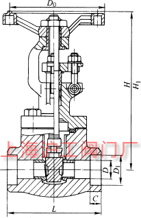Z61H、Z61Y、Z61W 型 PN100~PN160 承插焊楔式閘閥主要外形及結(jié)構(gòu)尺寸示意圖