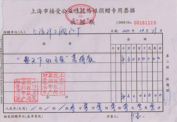 上海滬工閥門廠向“藍天下的至愛”慈善機構捐款5萬人民幣